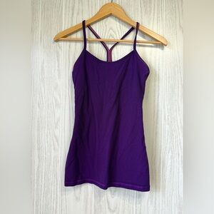 Lululemon Power Y Tank Top Purple Plum Stripe Yoga Razorback Built In Bra Size 4